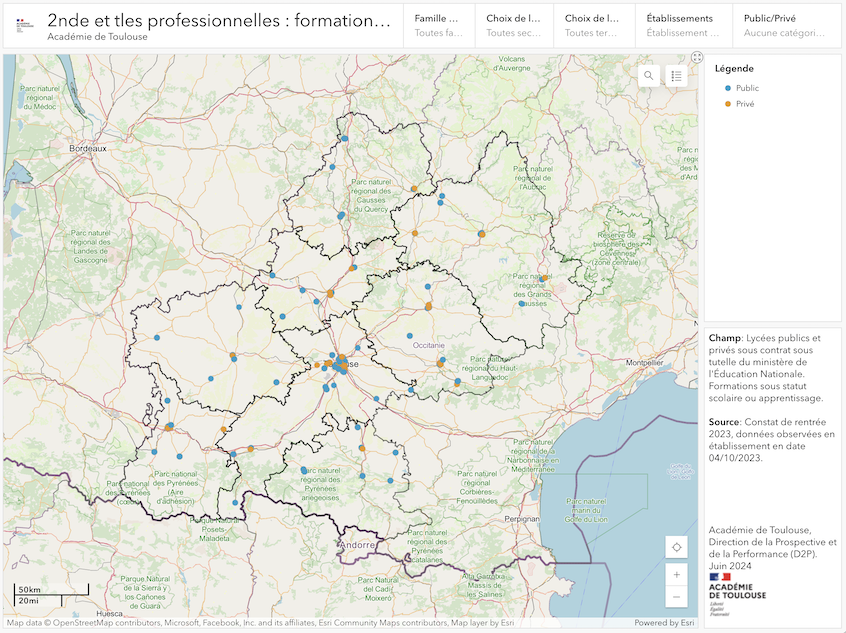 Ouvrir la carte interactive des familles des métiers proposées dans les lycées professionnels de l'académie de Toulouse (nouvel onglet)